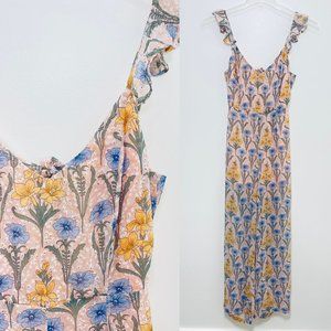 Aakaa Womens Jumpsuit Small Floral Pants suit Sleeveless Tie Open Back One Piece